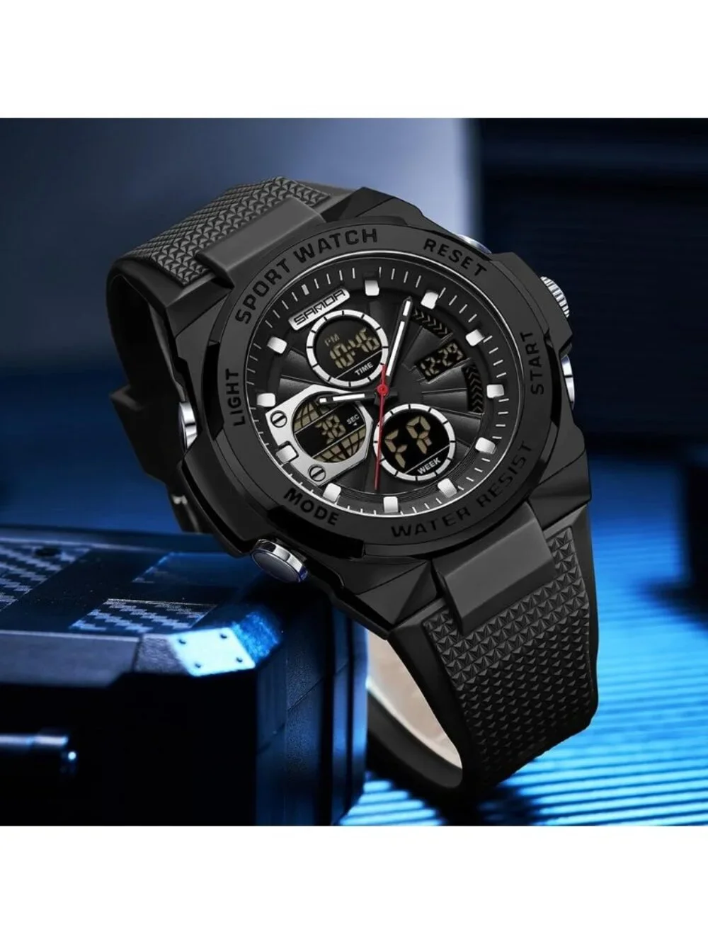 Men's All Black Analog Quartz Electronic Military Multifunction Digital Watch